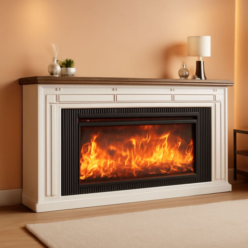 70 Inch Distressed White Electric Fire place TV Stand