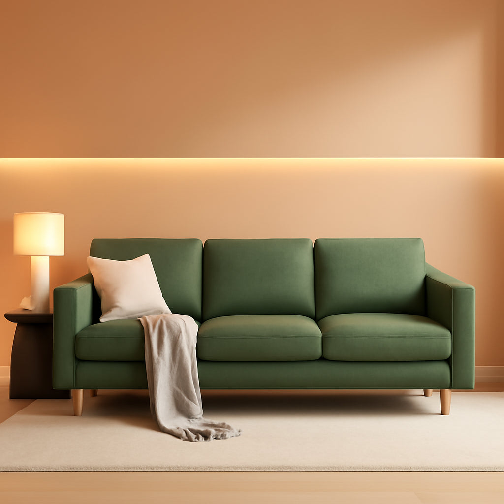 Dark green Linen Upholstered Mid Century Modern Sofa