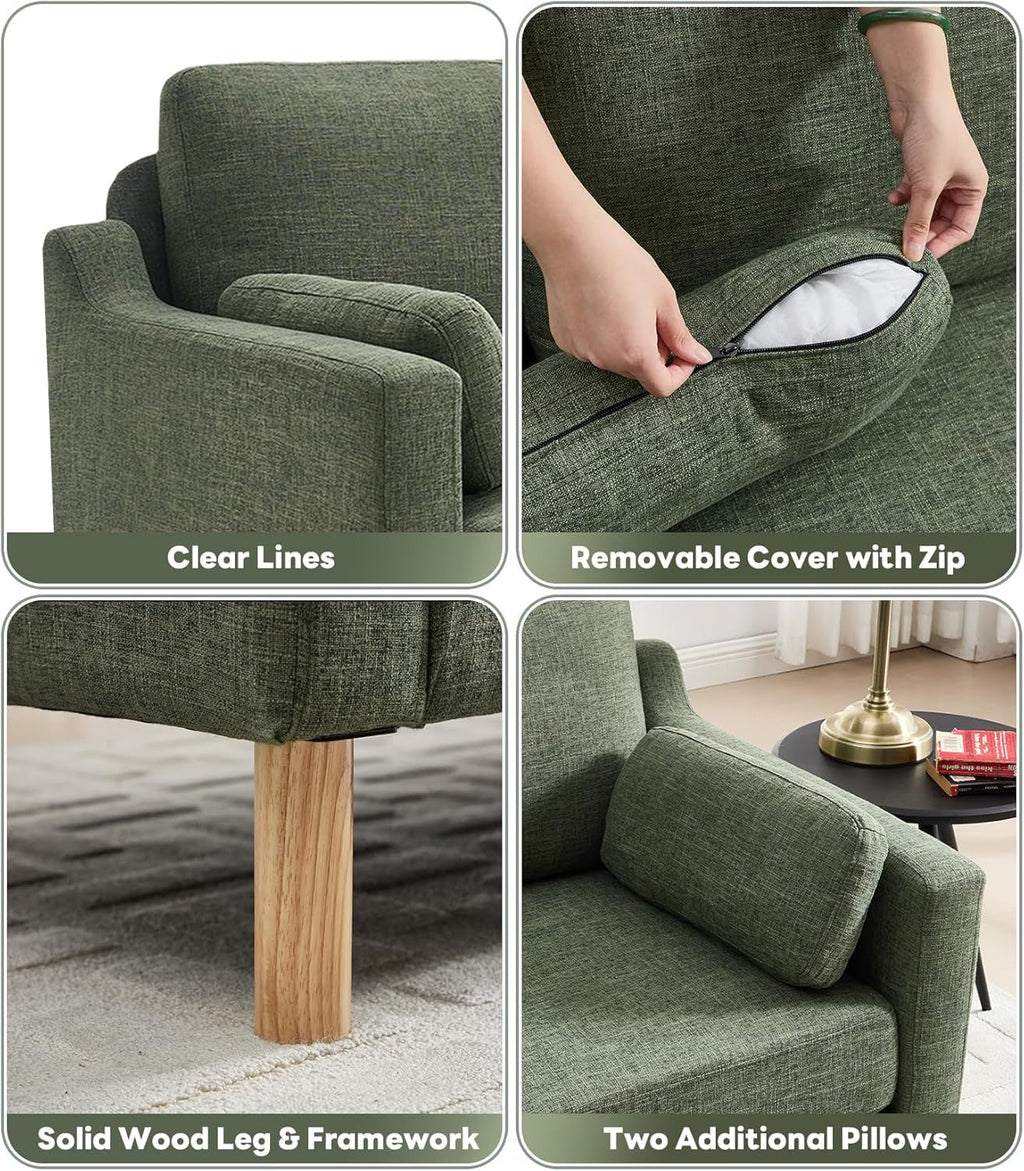 Dark green Linen Upholstered Mid Century Modern Sofa