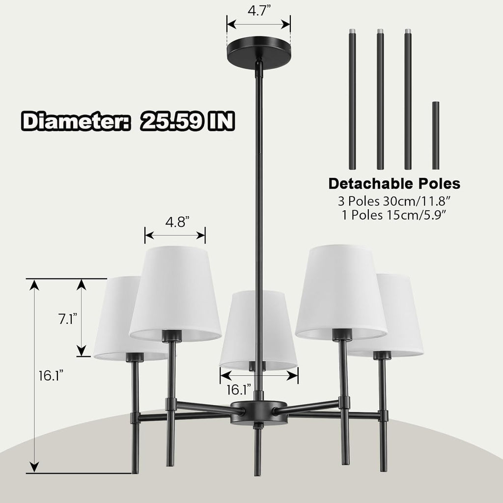 Black Five Light Contemporary Dining Room Chandelier