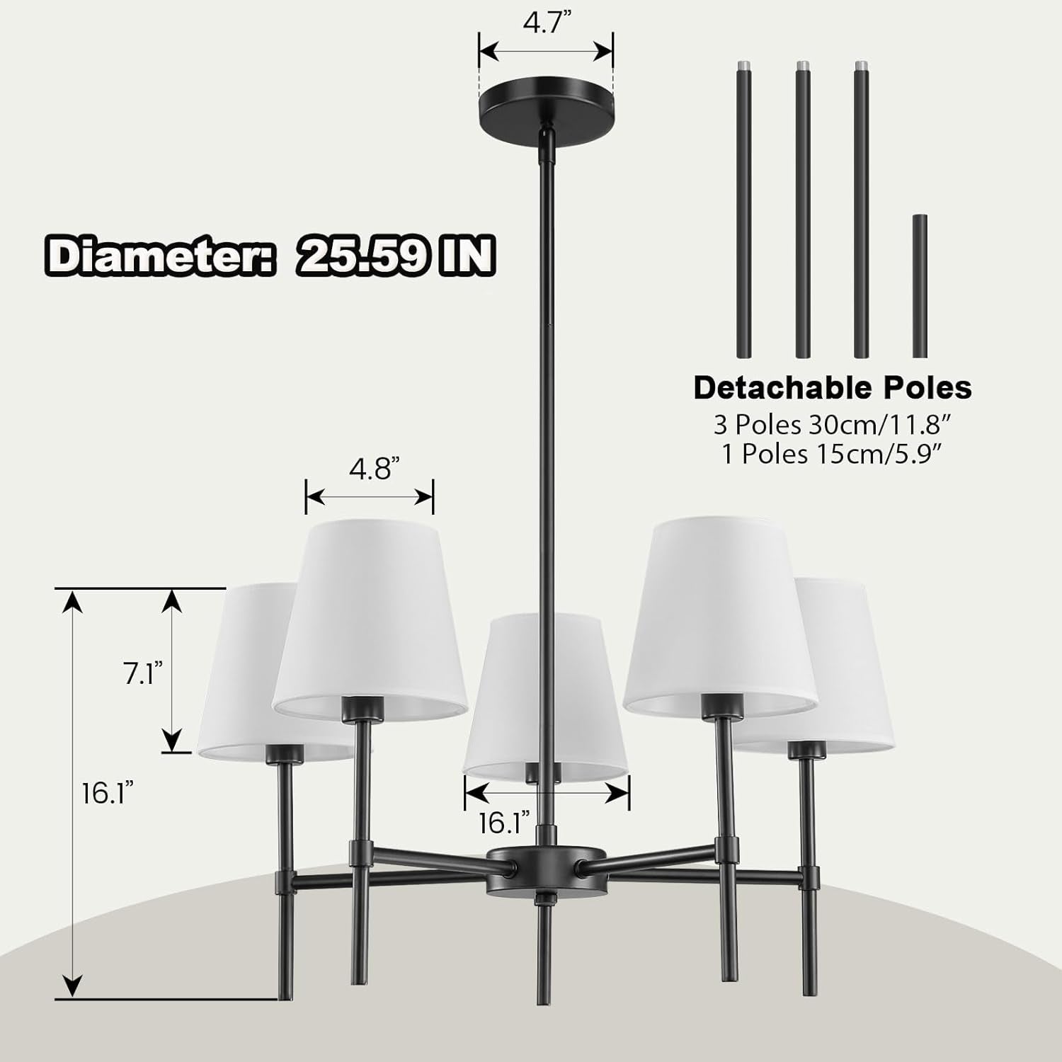 Black Five Light Contemporary Dining Room Chandelier
