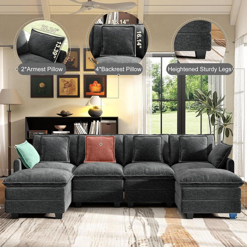 107 Inch Cloud U Shaped Sofa Grey Removable Pillow Covers