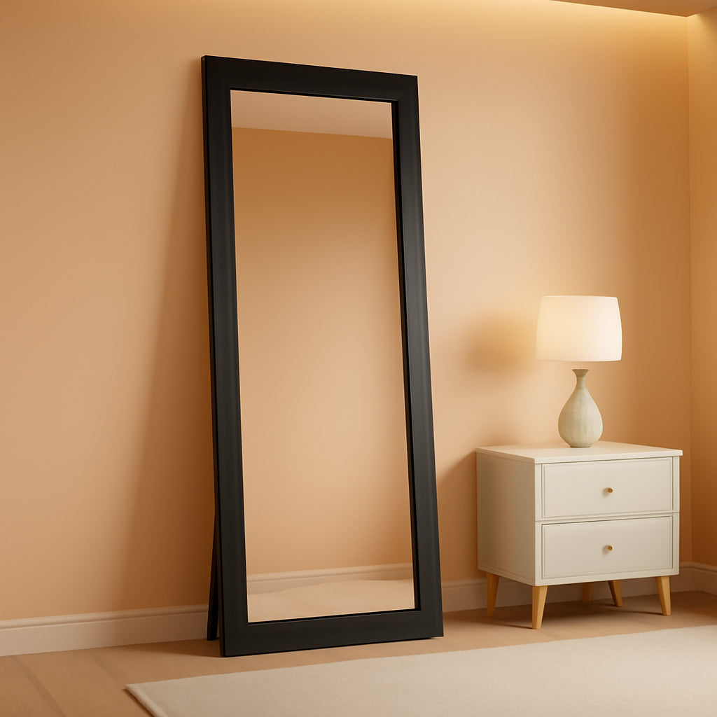 65 Inch Full Length Floor Mirror With Solid Wood Frame Black