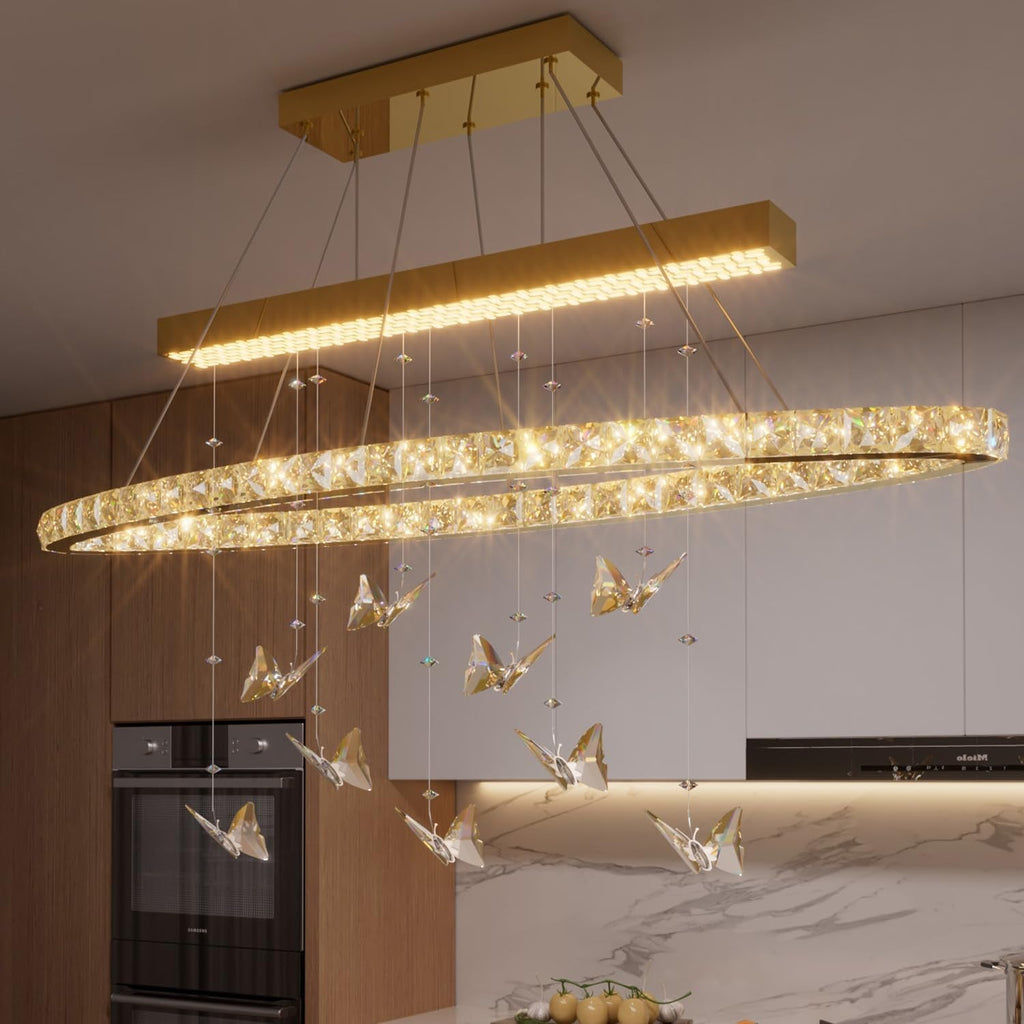 32 Inch Gold Crystal Butterfly Chandelier Ceiling Mount