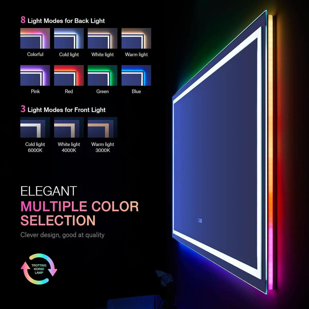 60x30 Inch RGB Dimmable LED Vanity Mirror Anti Fog Back lit