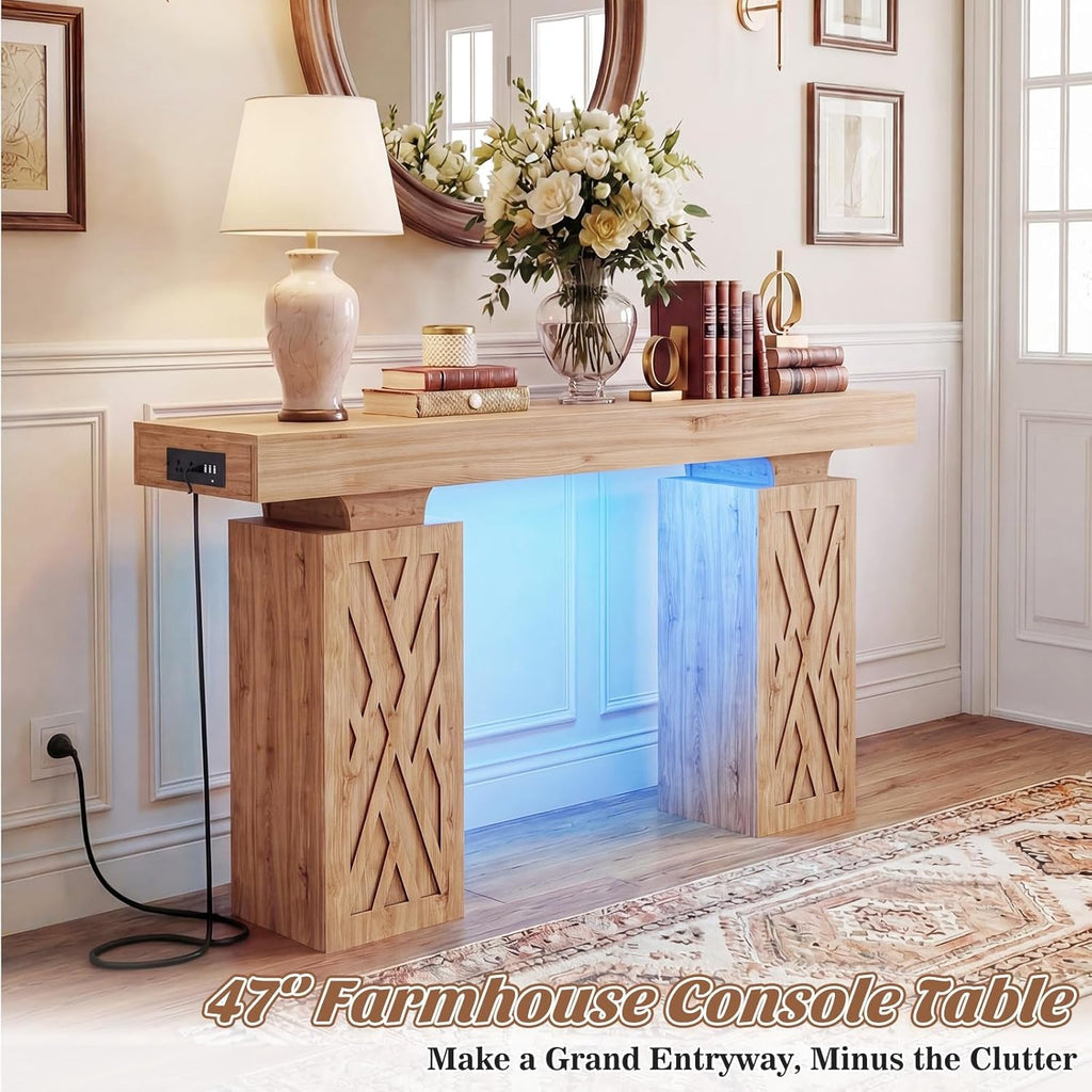 Entryway Console Table 47.2 Inch Natural Oak Sturdy
