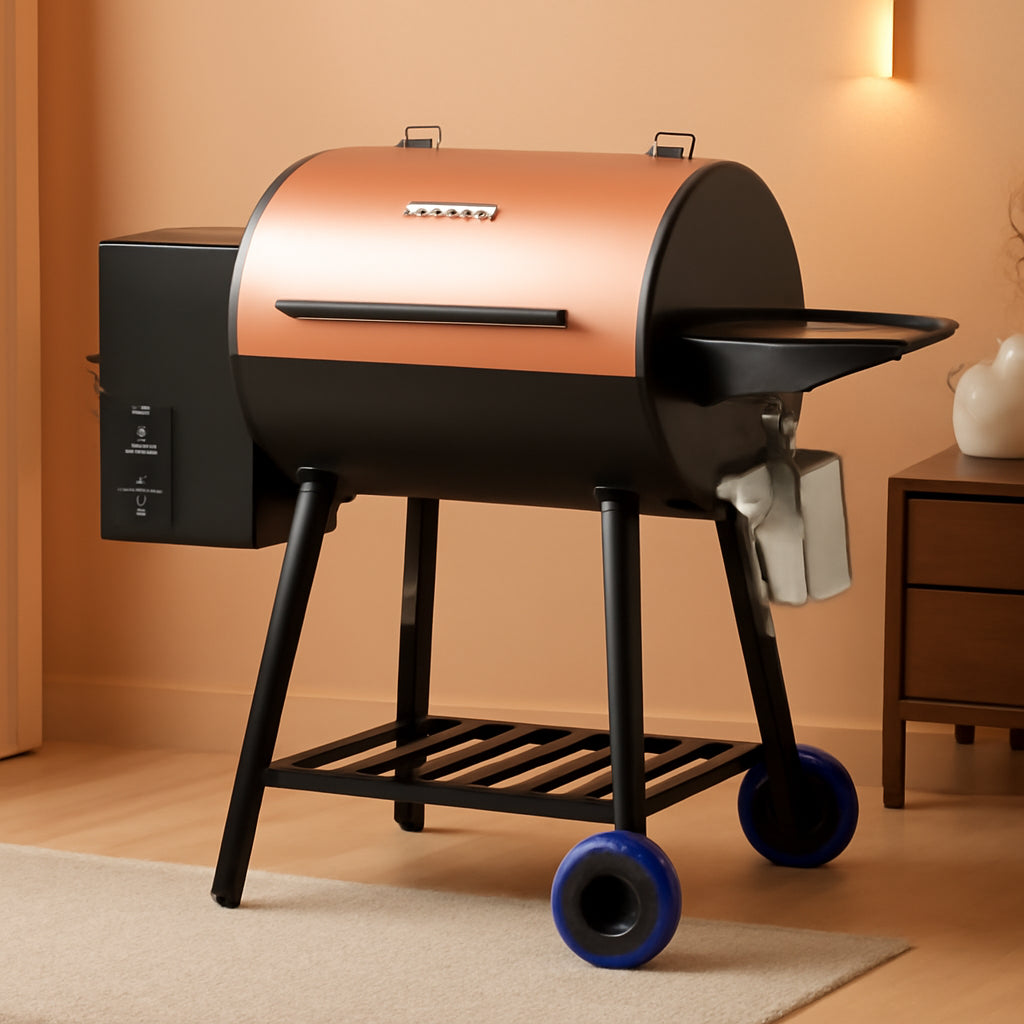 Black Heavy Duty Pellet Grill Smoker Programmable Temperature Control