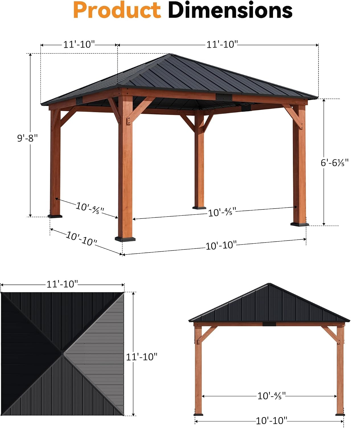 12x12 Cedar Gazebo With Weather Resistant Galvanized Roof