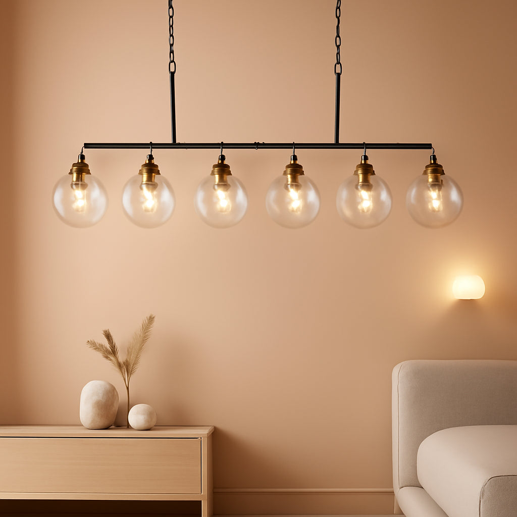 Black Gold Linear Chandelier Six Lights Illumination