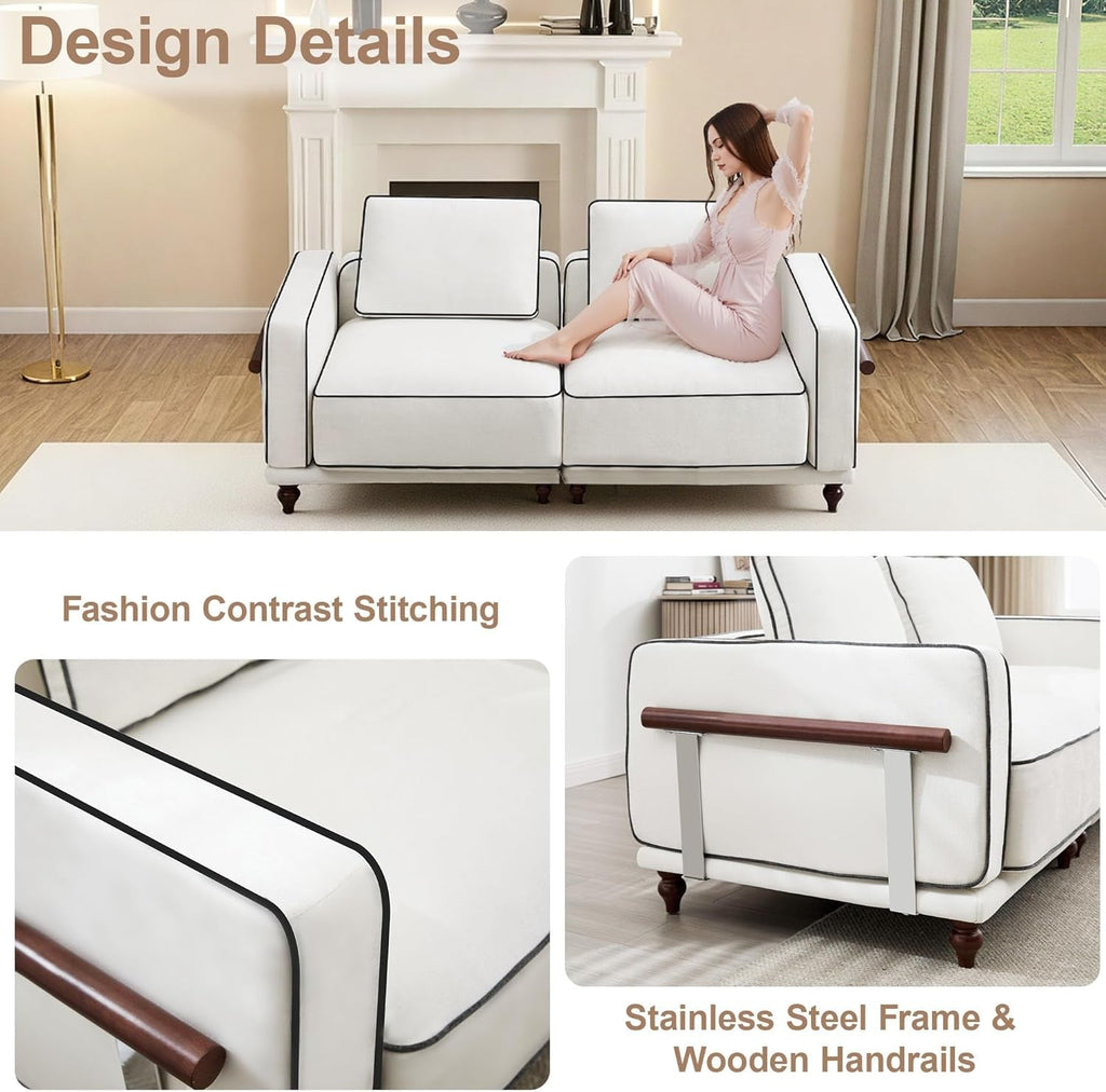 80 Inches Cloudlike Loveseat Sofa White Upholstered