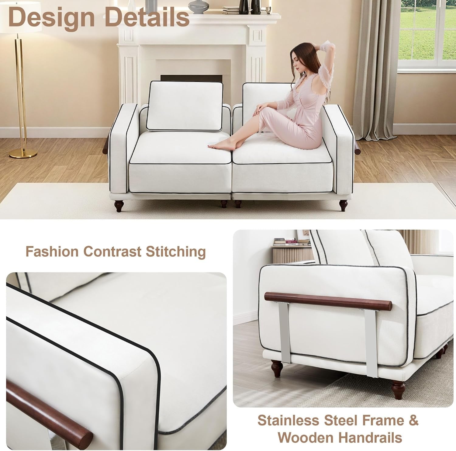 80 Inches Cloudlike Loveseat Sofa White Upholstered