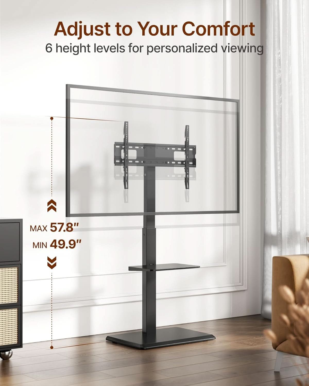 Black Industrial Steel Floor TV Stand Power Outlet Pro