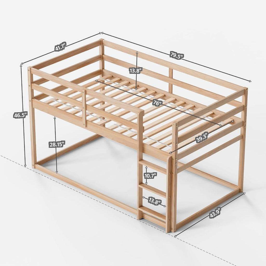 Twin Over Twin Natural Finish Solid Wood Bunk Bed Ladder