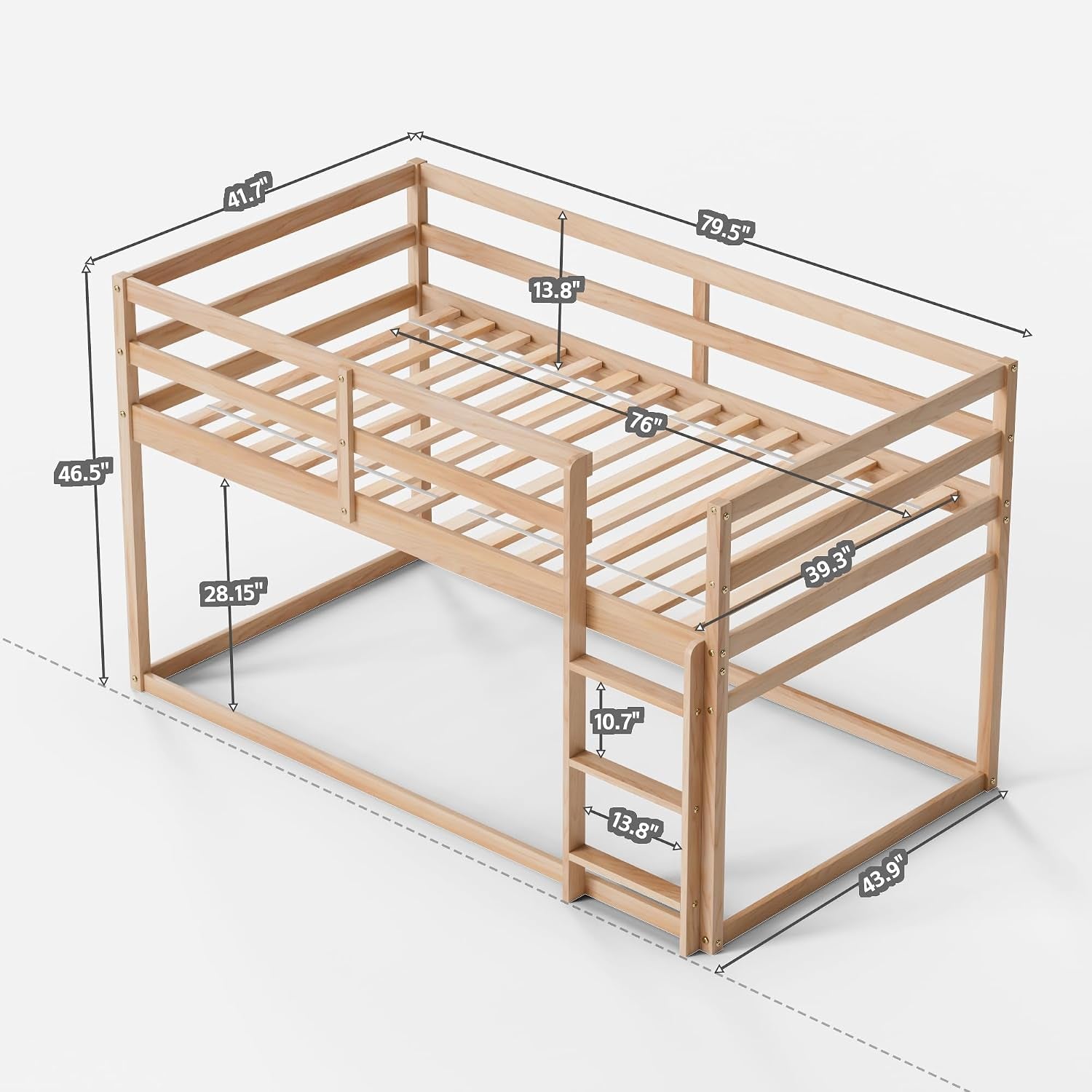 Twin Over Twin Natural Finish Solid Wood Bunk Bed Ladder