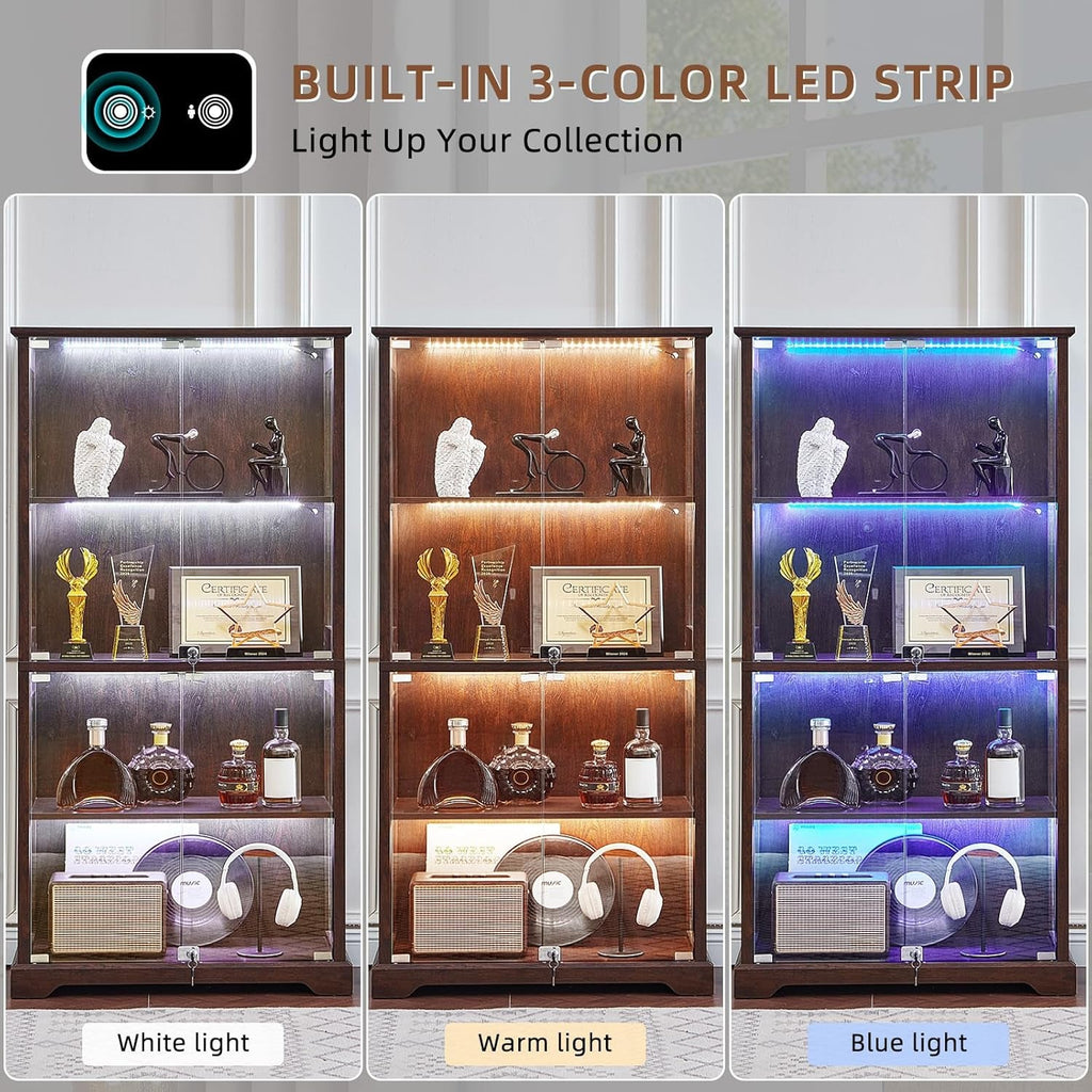 Walnut Glass Display Cabinet With LED Illumination