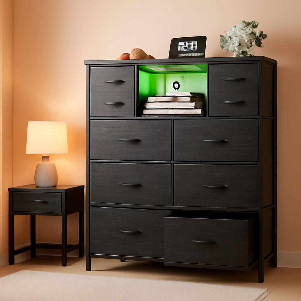 Black Dresser With Integrated Ultra Bright LED Lighting