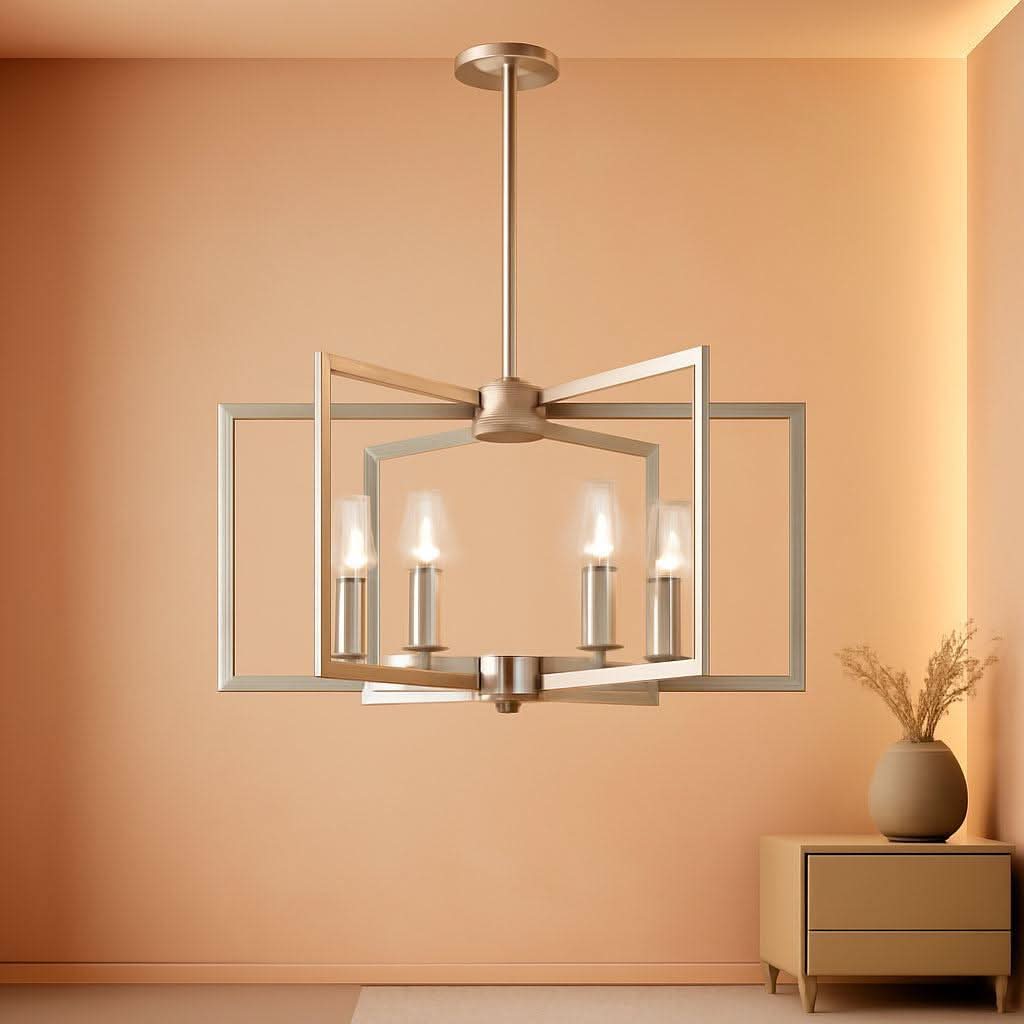 6 Light Brushed Nickel Geometric Chandelier Kitchen