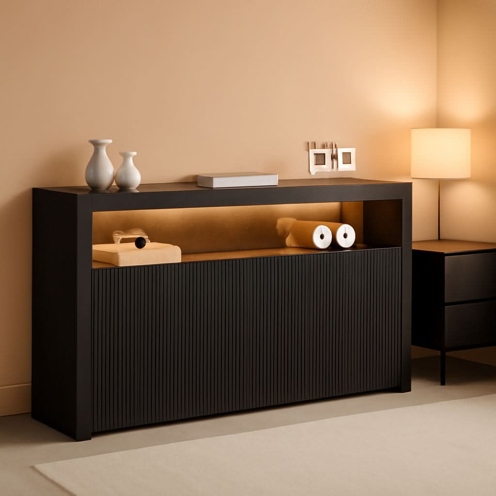 TV Stand 85 Inch Dark Grey Entertainment Center With Shelving