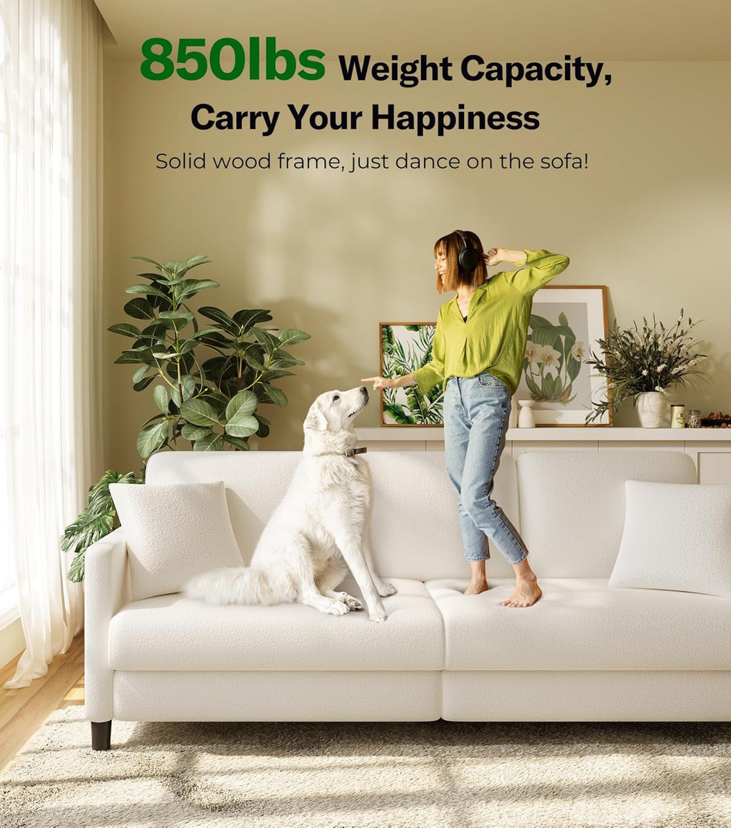 Beige 83 Inch Sofa With Contoured Back Ergonomic Support