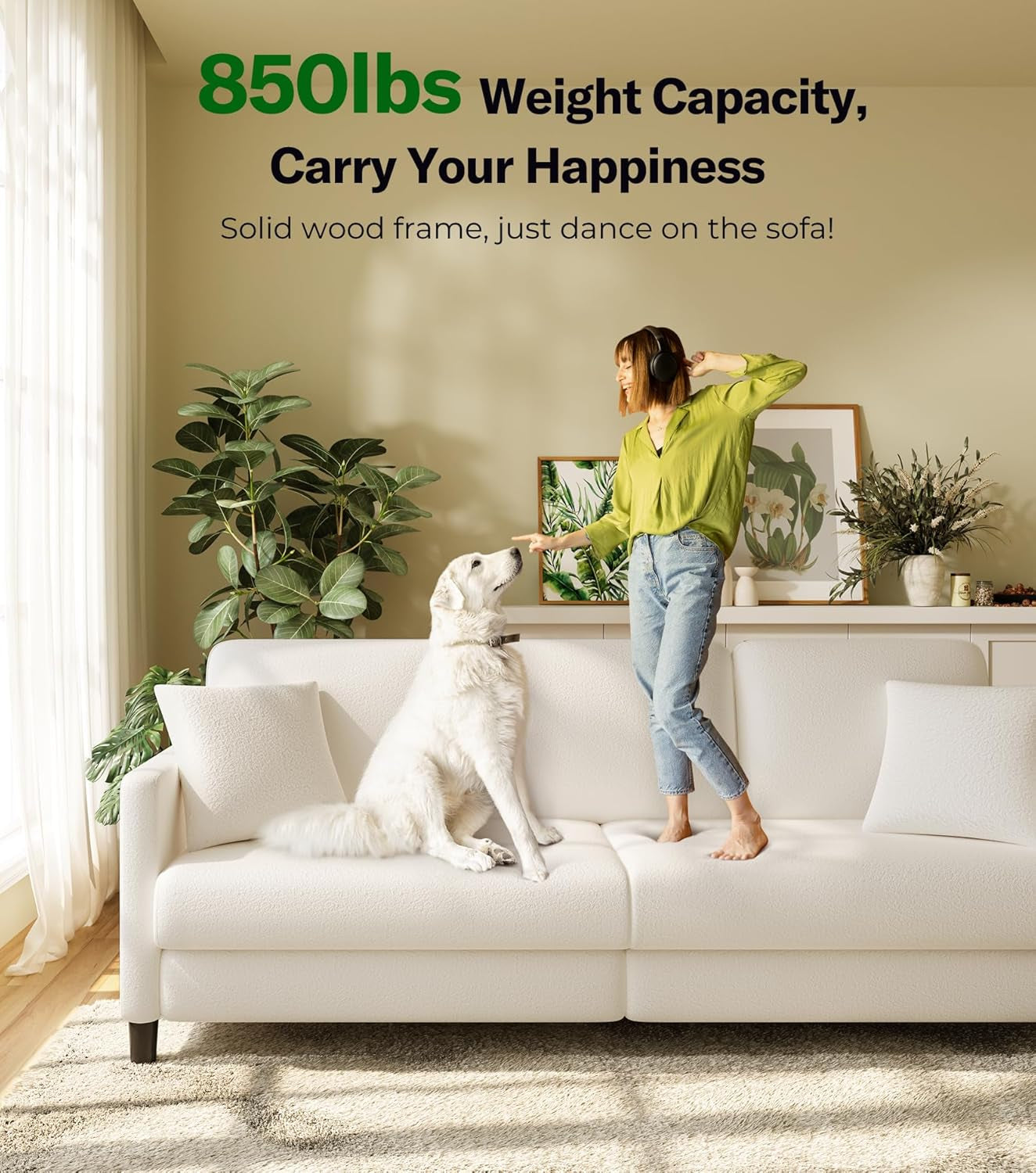 Beige 83 Inch Sofa With Contoured Back Ergonomic Support