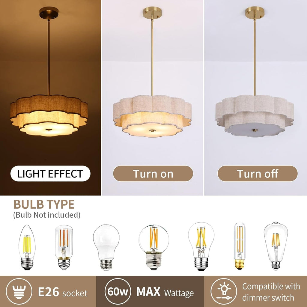 17.7 Inch Gold Layered Drum Chandelier Fabric Shade