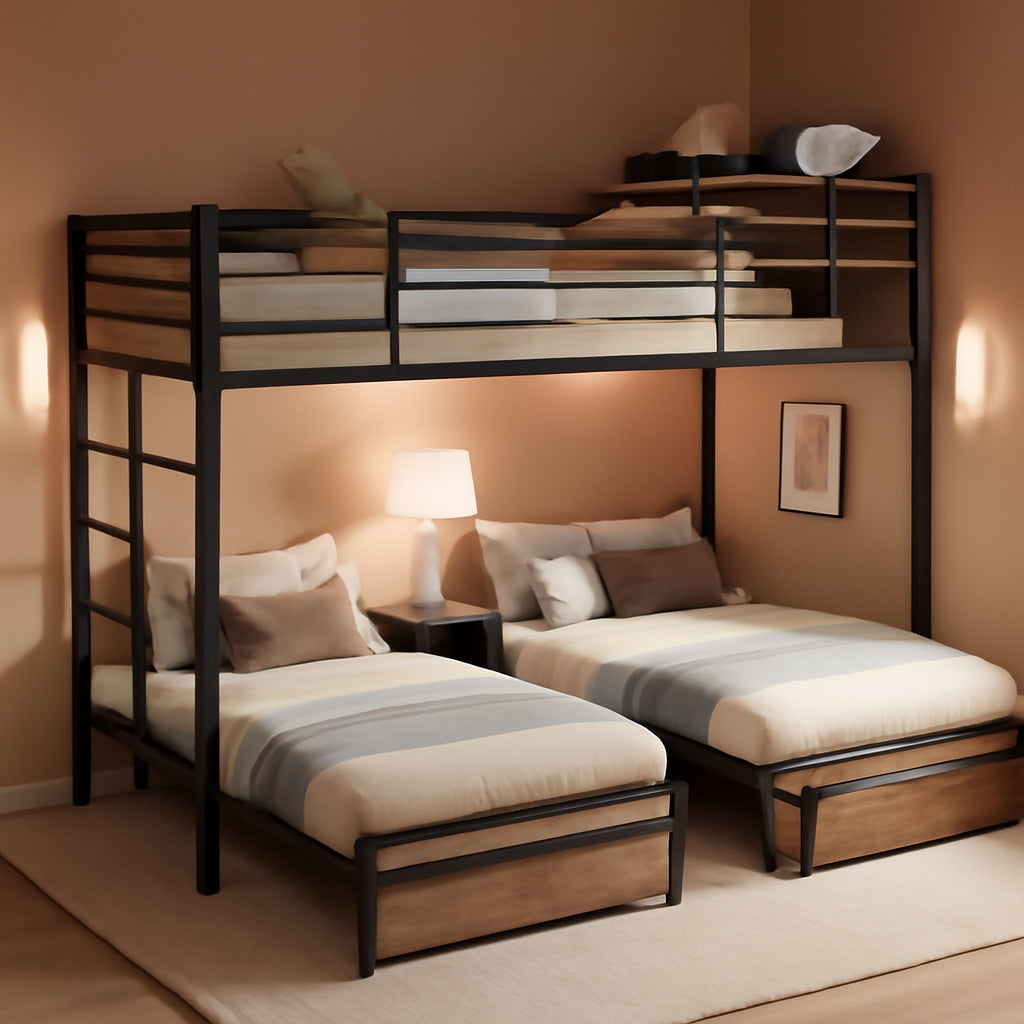 Black Premium Triple Bunk Bed With Integrated Storage