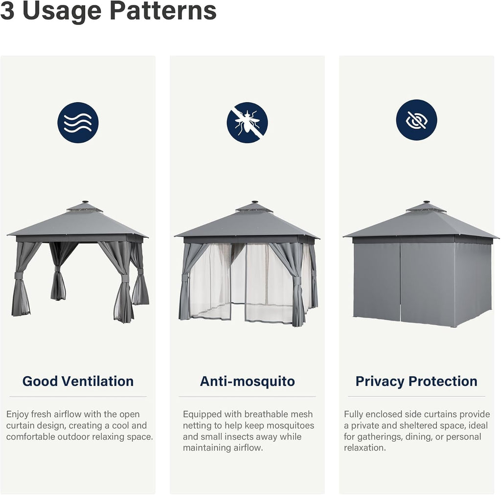 10x10 Ft Gazebo With AllSeason Weatherproof LED Lighting