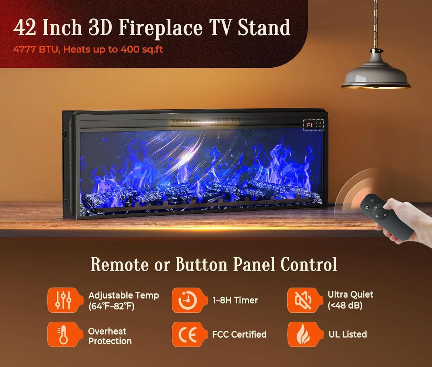 70 Inch Distressed White Electric Fire place TV Stand