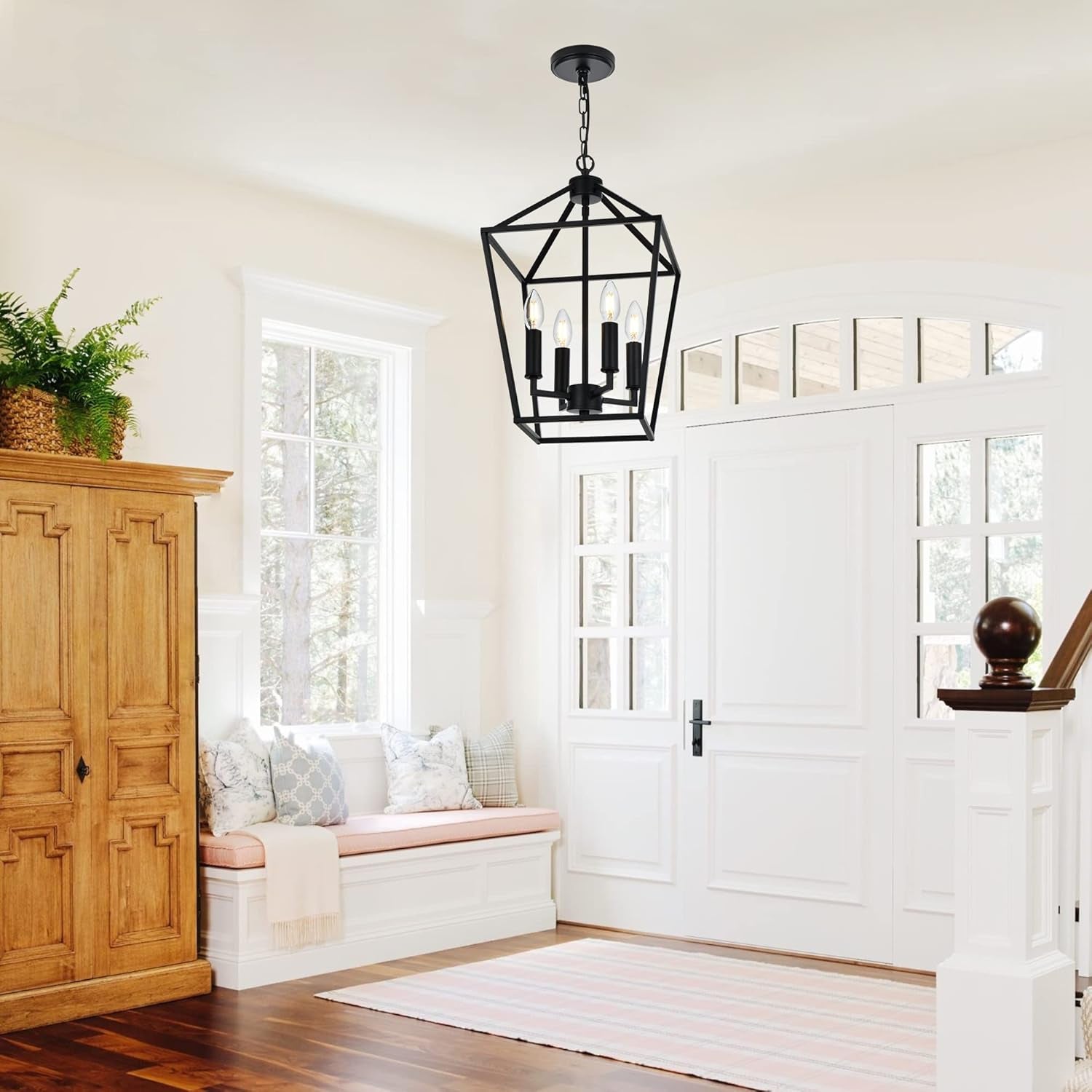 Farmhouse Chandelier Black Openwork Cage Four Light