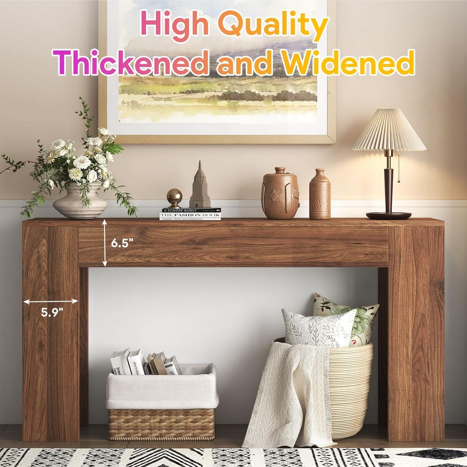 63 Inch Industrial Grade Console Table Walnut Finish LED