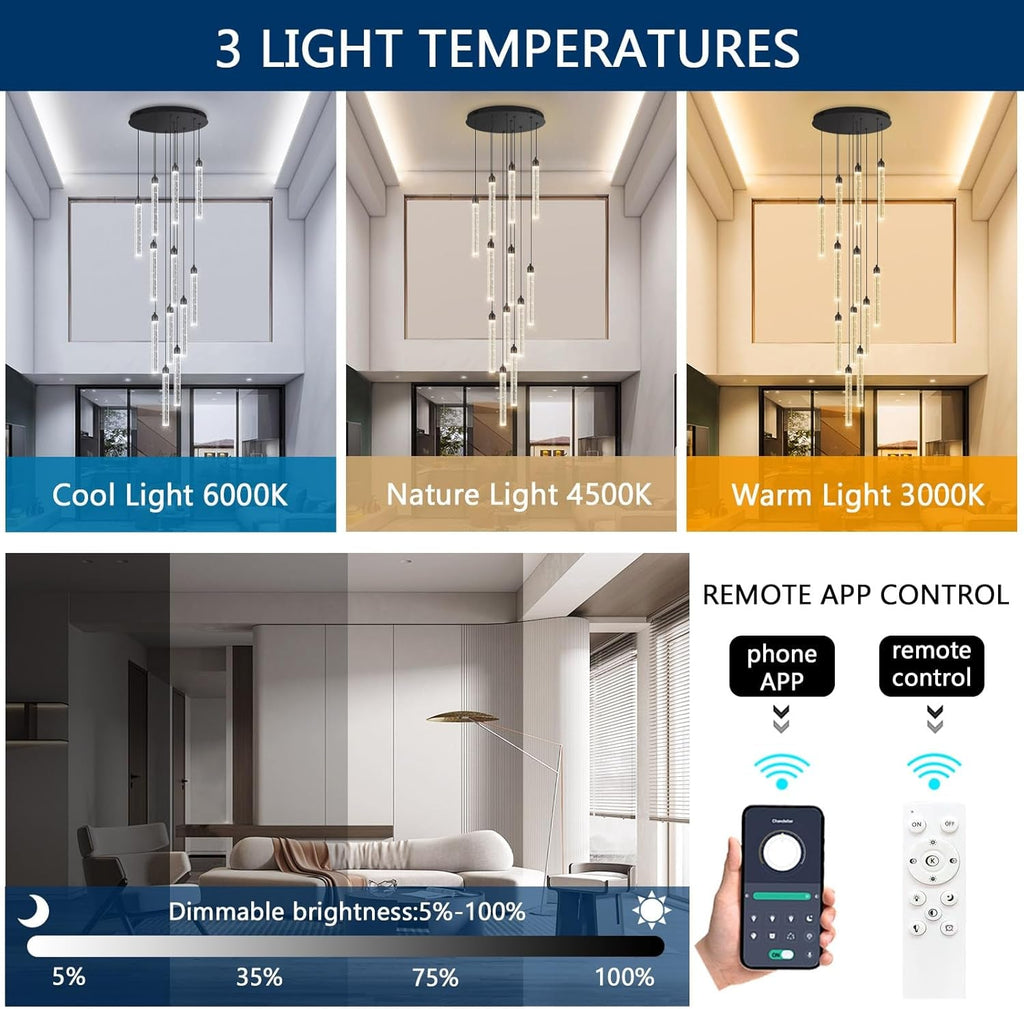 Black TwelveLight LED Dimmable Crystal Chandelier Fixture