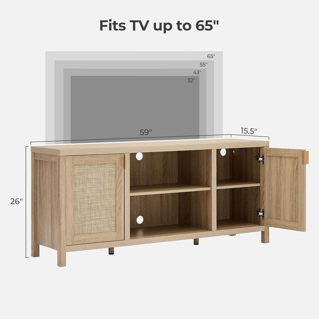 Rattan TV Stand 59 Inch Mid Century Modern Boho Console