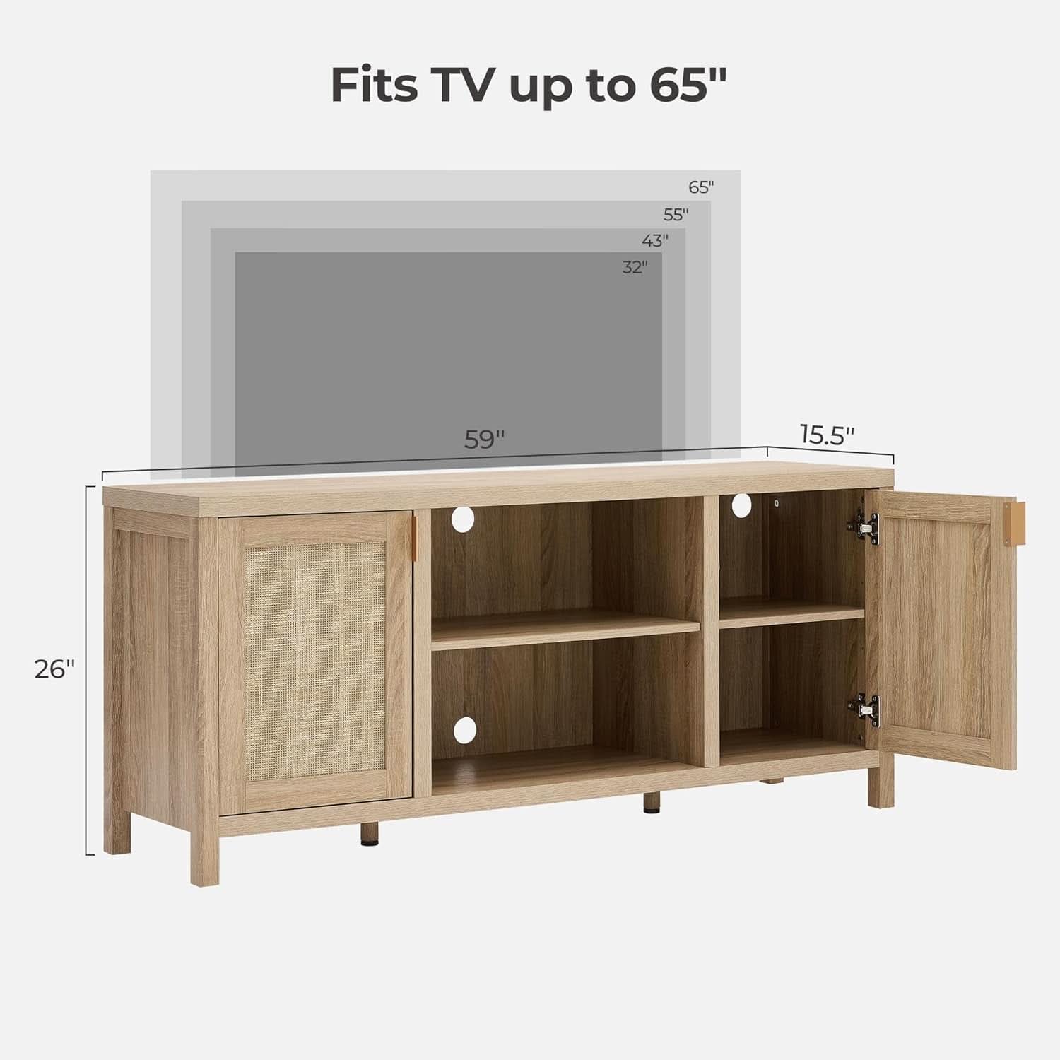Rattan TV Stand 59 Inch Mid Century Modern Boho Console