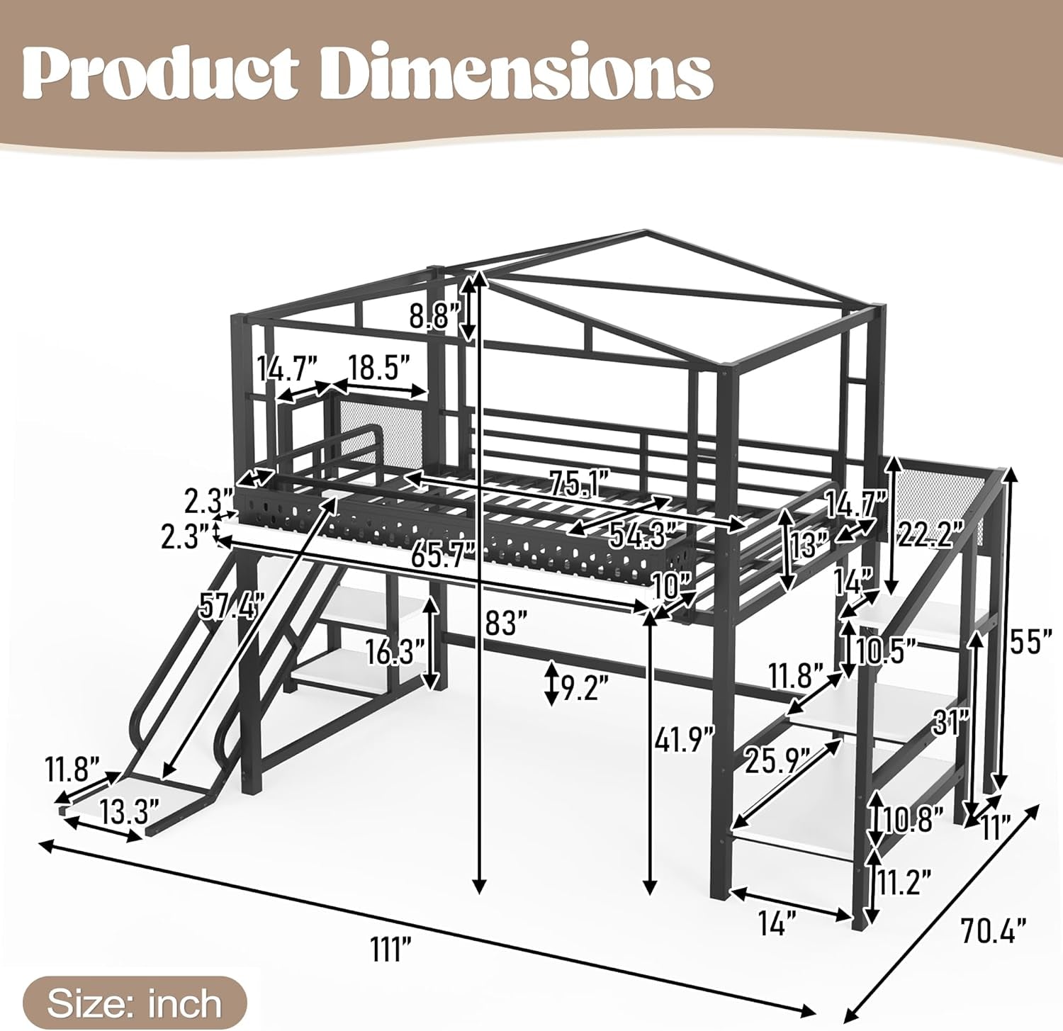 Industrial Grade Metal Loft Bed Multicolor LED Lighting