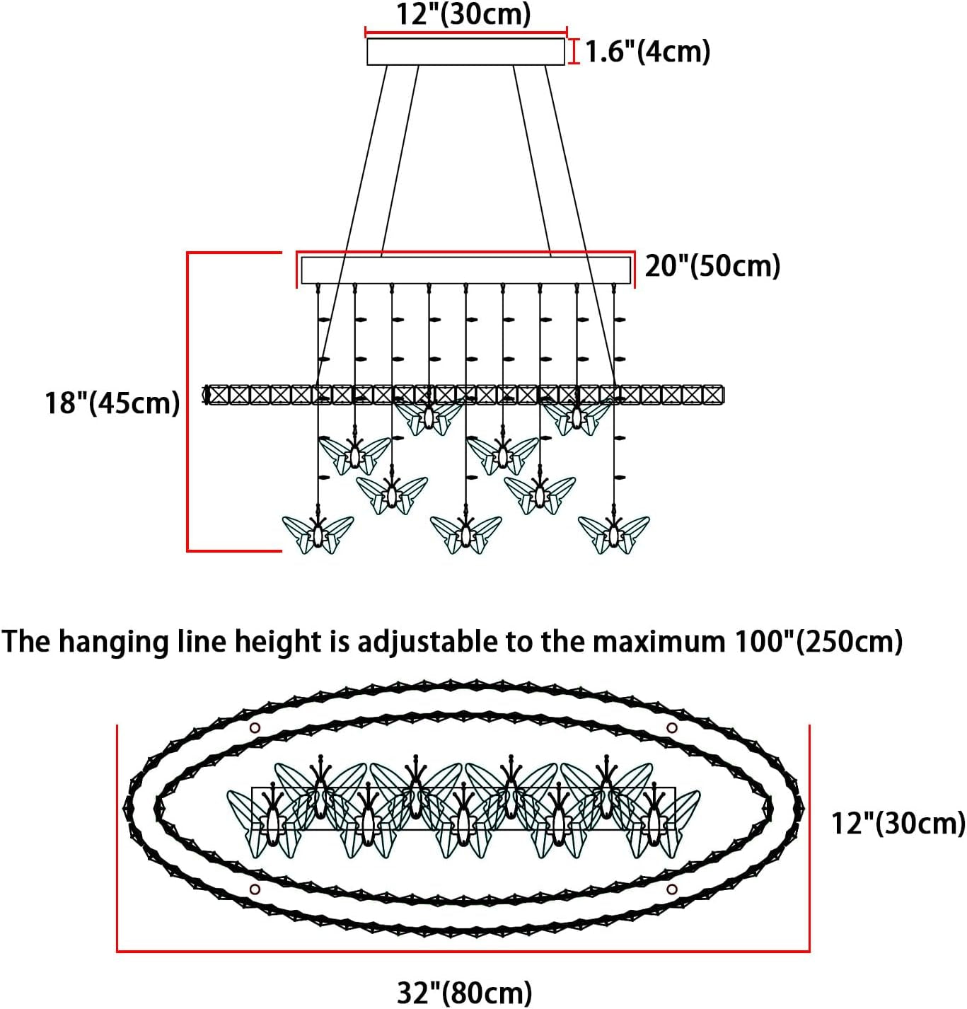 32 Inch Gold Crystal Butterfly Chandelier Ceiling Mount