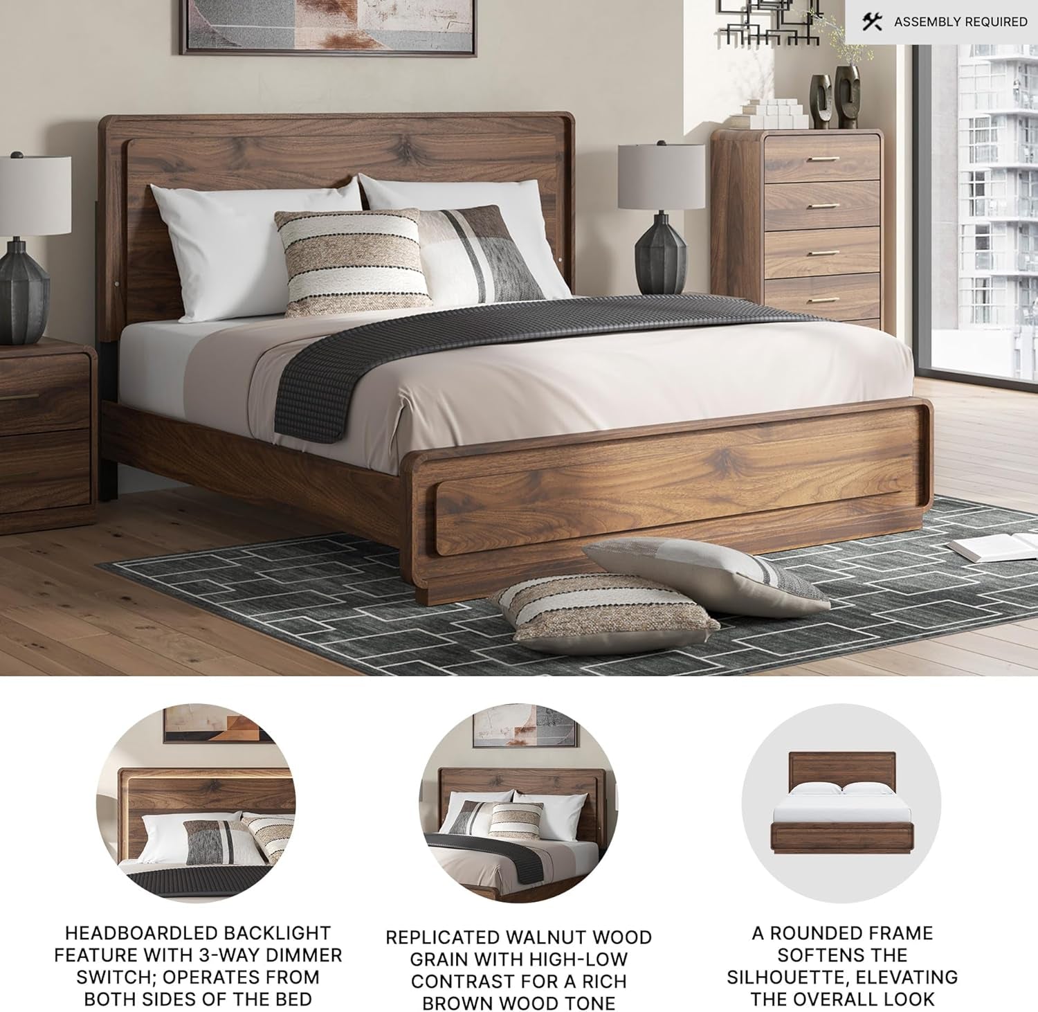 Ashley Hollinaze King Size Panel Bed LED Back lighting