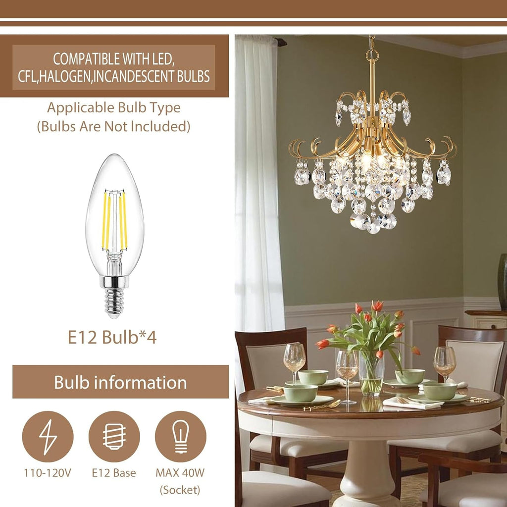 Golden Crystal Chandeliers 4 Light Dining Fixtures