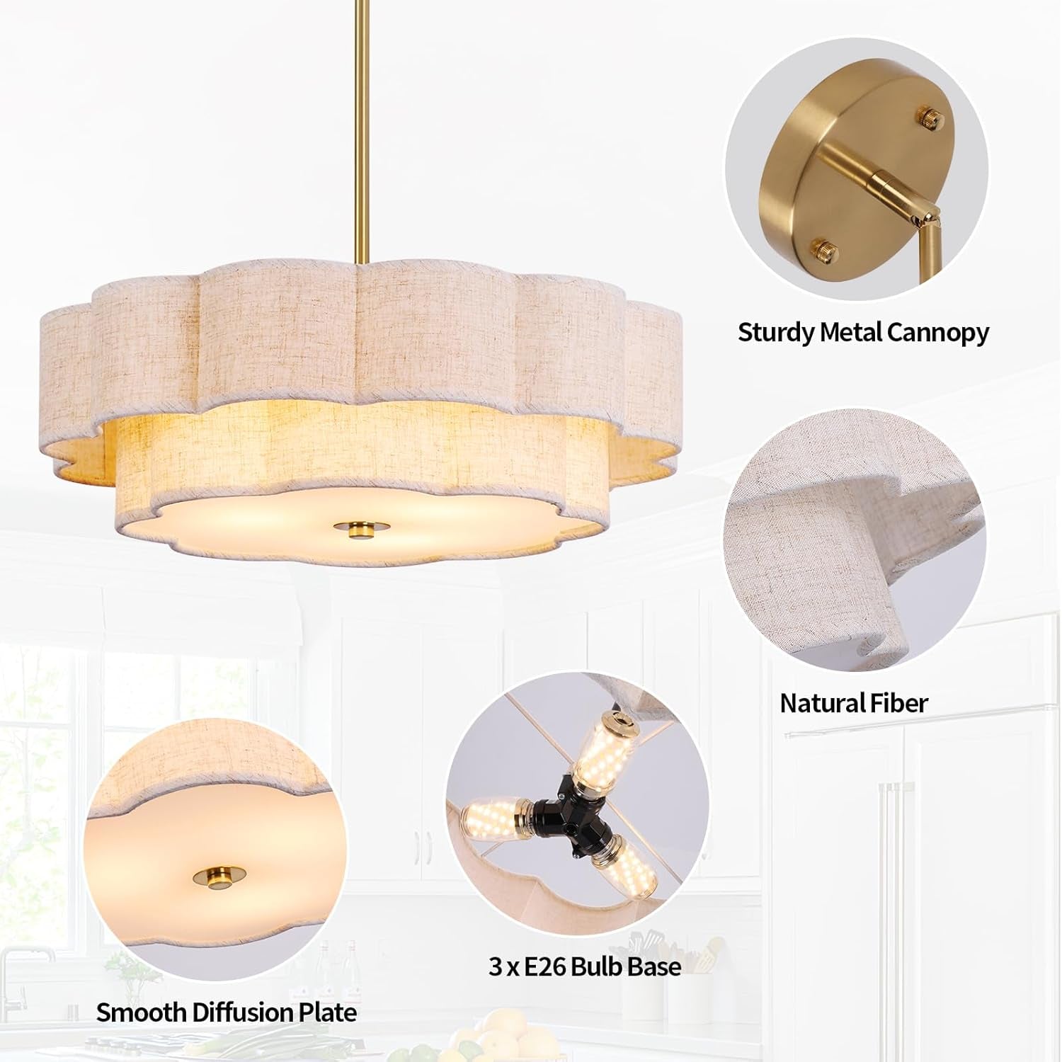 17.7 Inch Gold Layered Drum Chandelier Fabric Shade
