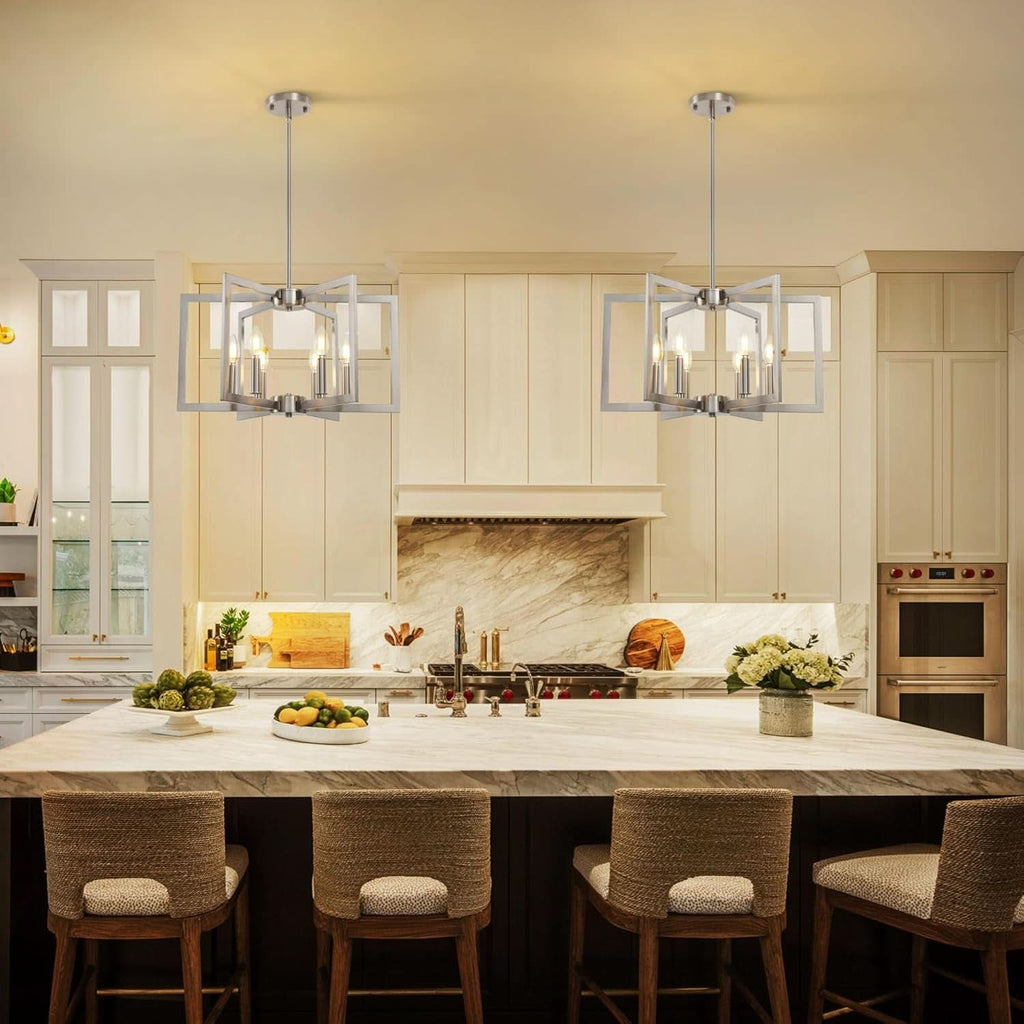 6 Light Brushed Nickel Geometric Chandelier Kitchen