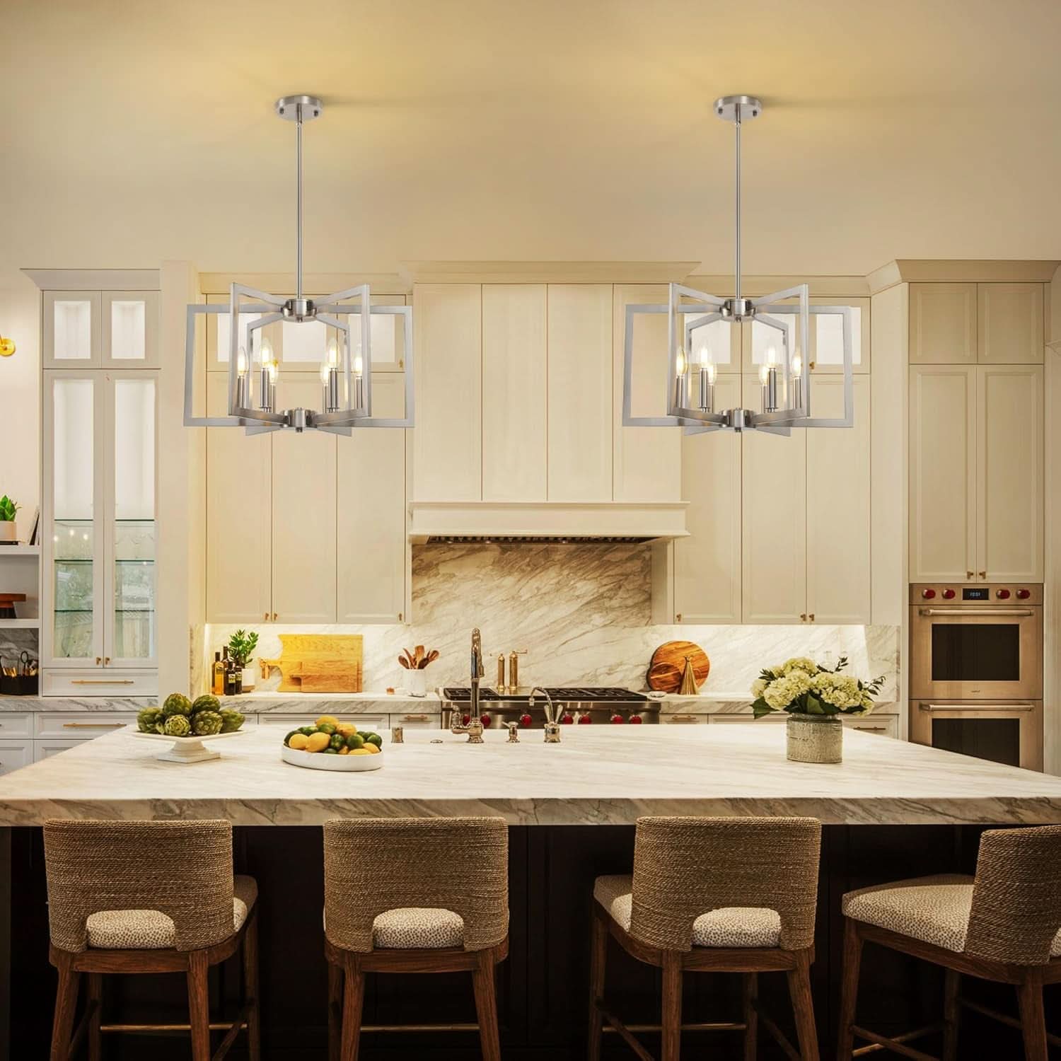 6 Light Brushed Nickel Geometric Chandelier Kitchen