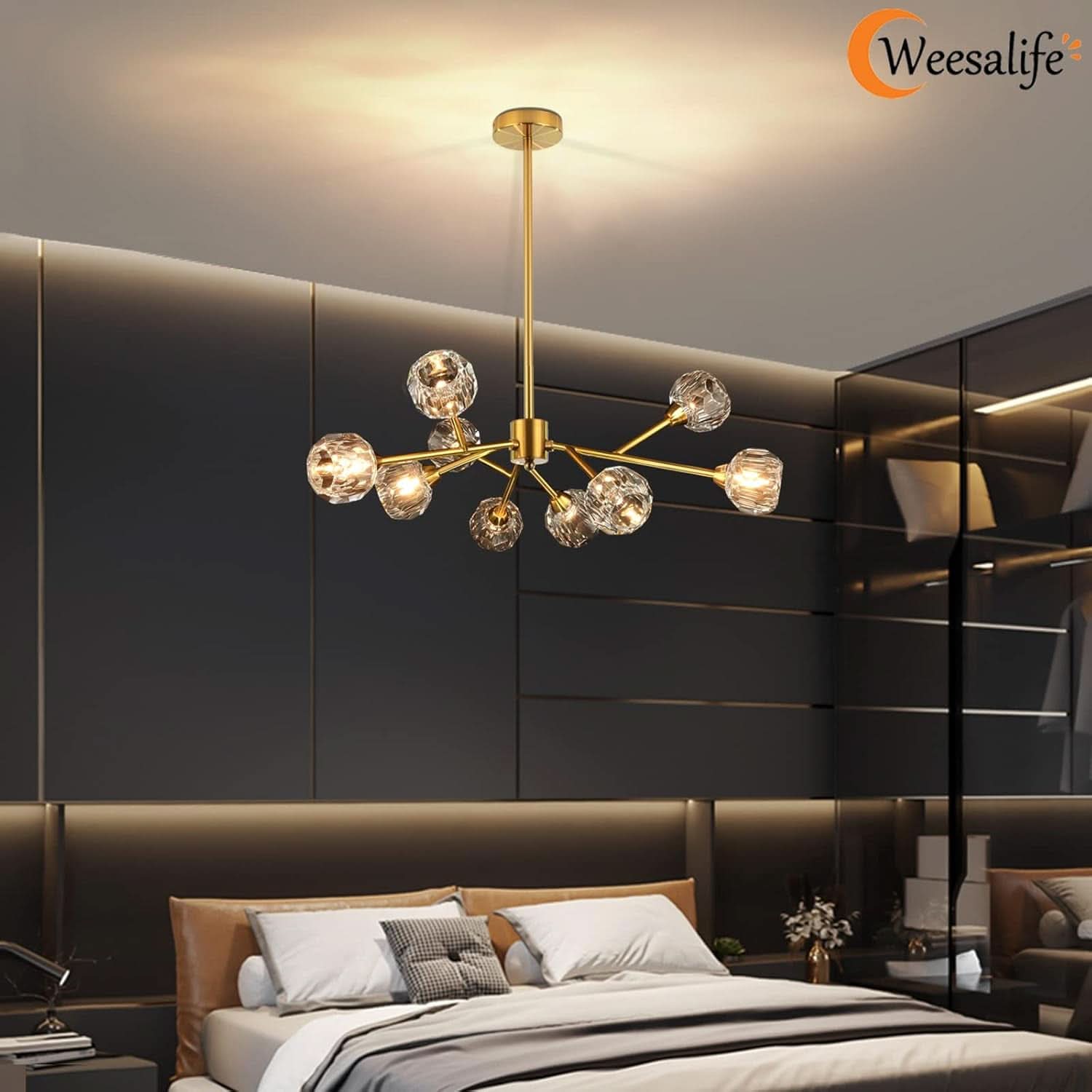 Gold Crystal Sputnik Chandelier Dining Room Fixture