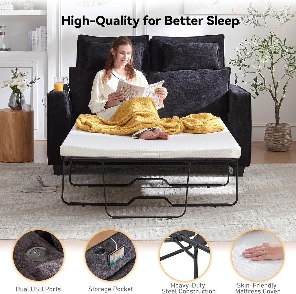 65 Inch Transformable Sofa Bed Memory Foam Mattress