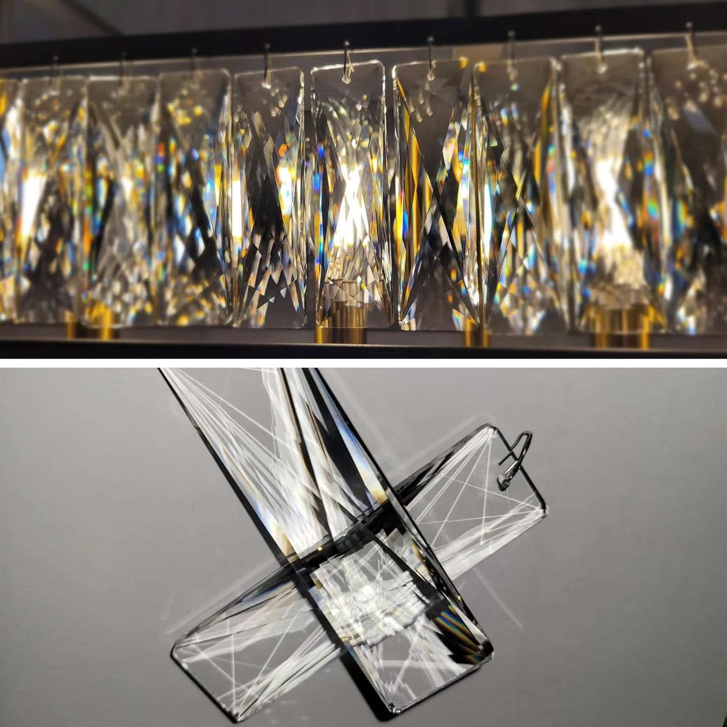 Black Six Light Rectangular Crystal Chandelier Dining Room