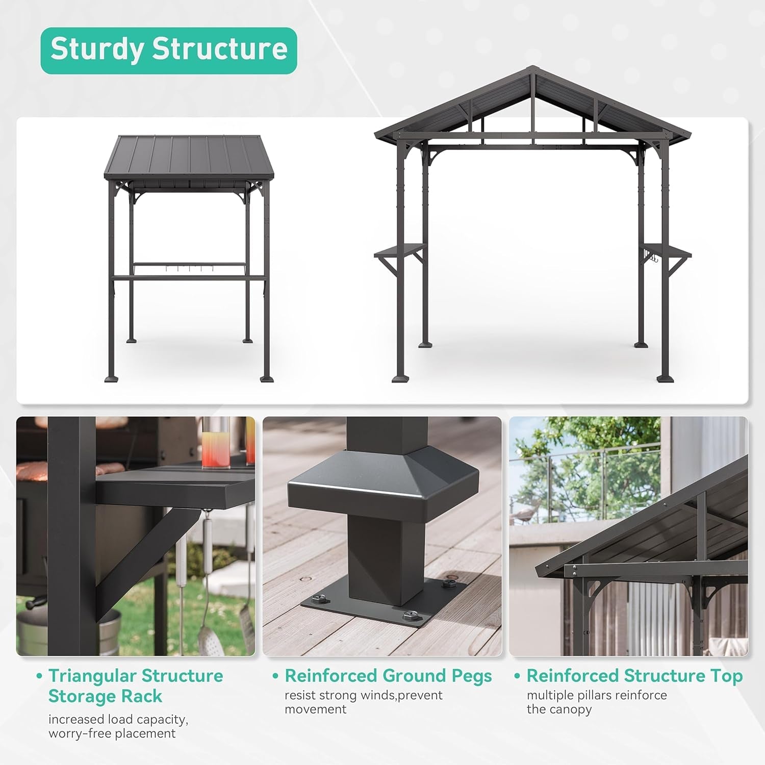 8x5ft All Weather Outdoor Gazebo With Integrated Bar