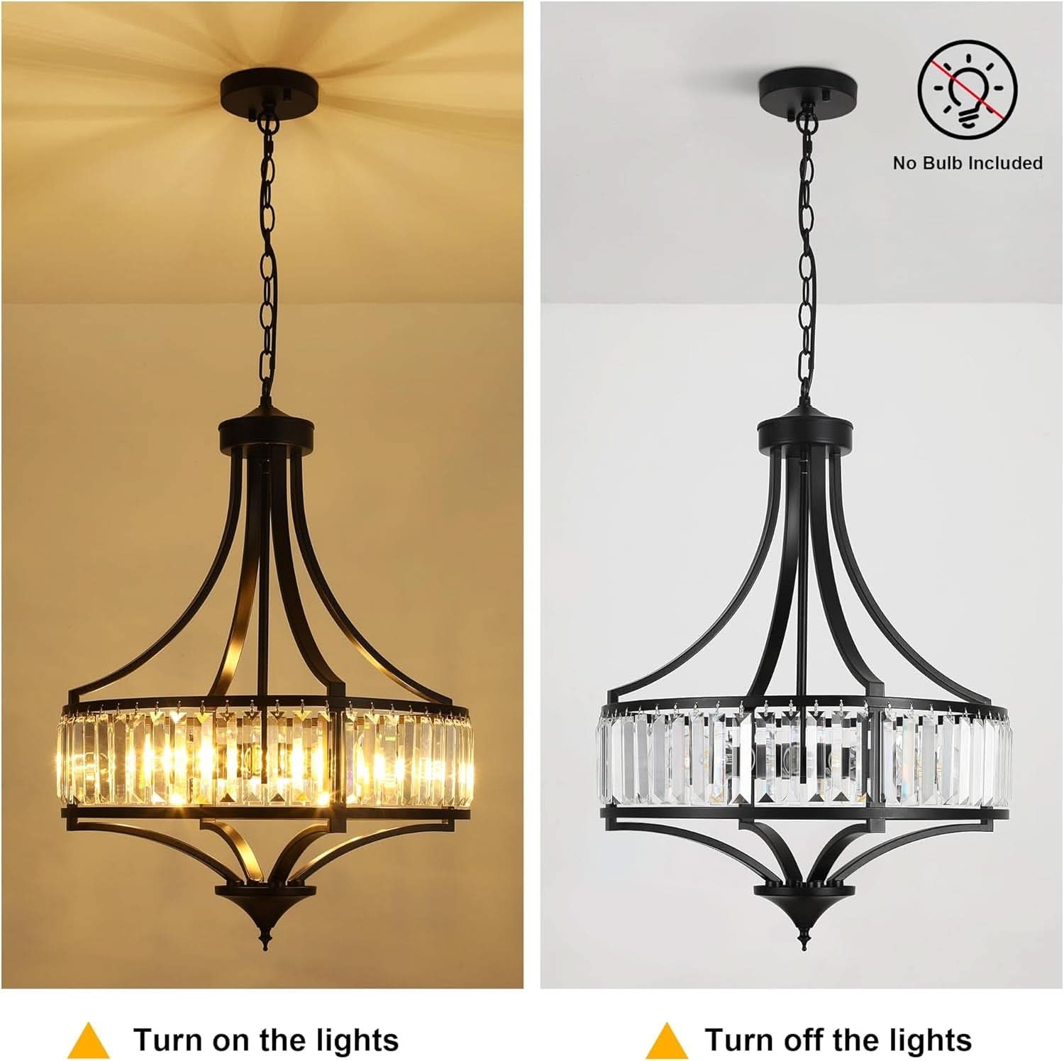 20 Inch Black Crystal Farmhouse Chandelier Pendant