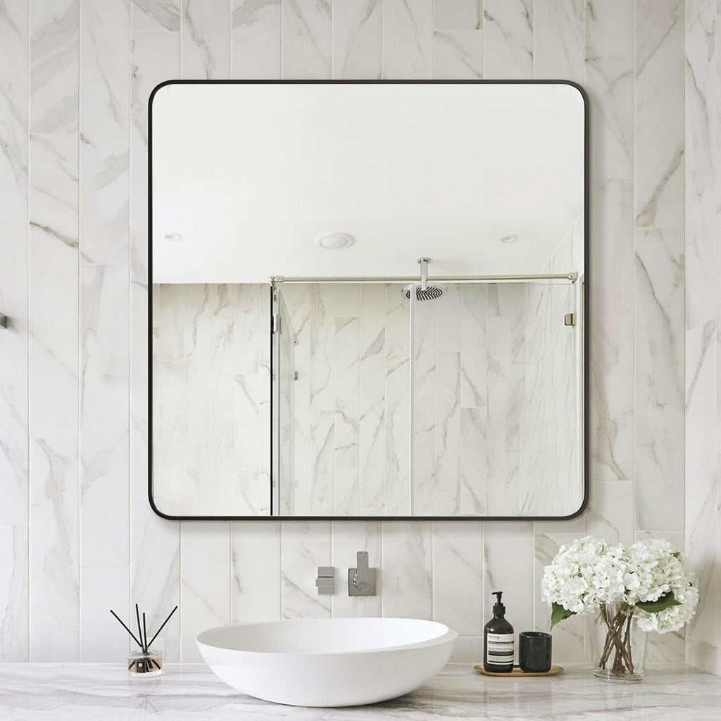 Black Framed Vanity Mirror 30x30 Shatter proof HD