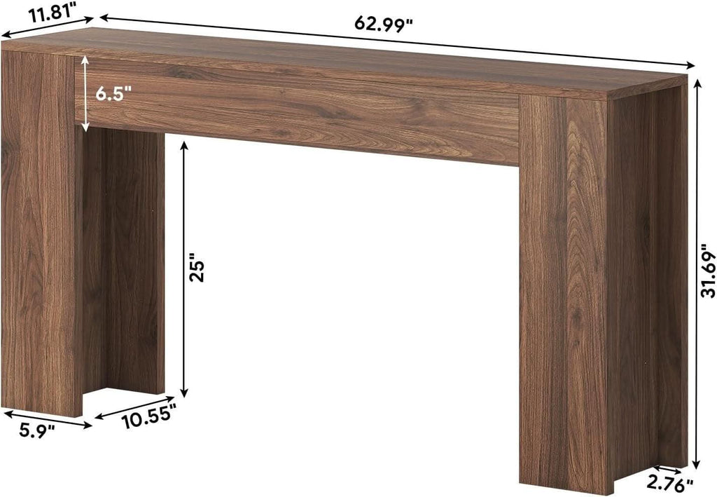 63 Inch Industrial Grade Console Table Walnut Finish LED
