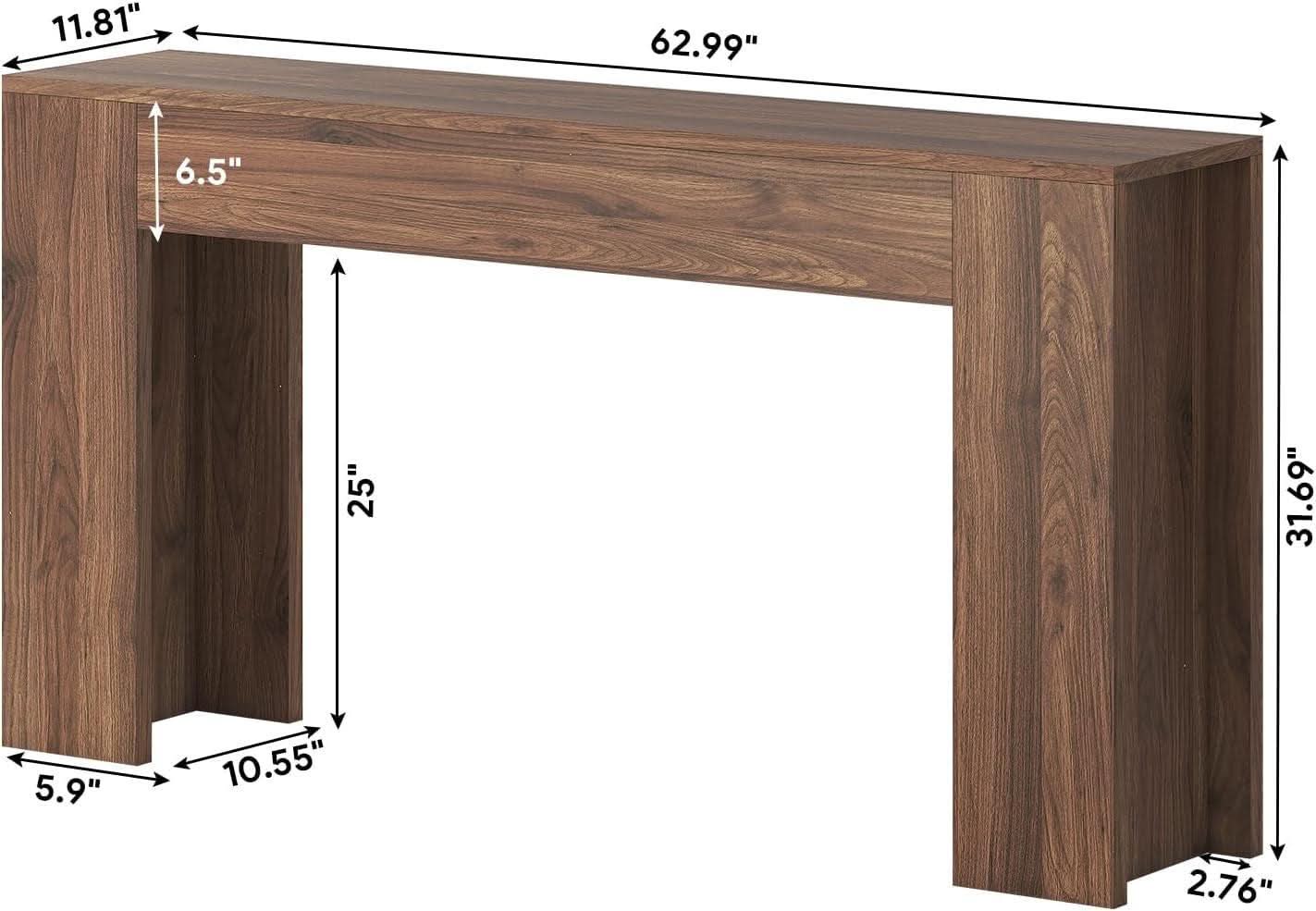 63 Inch Industrial Grade Console Table Walnut Finish LED