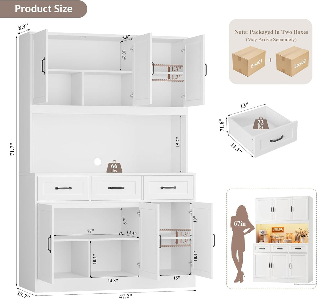 Tall White 72 Inch Kitchen Pantry Cabinet Illumination