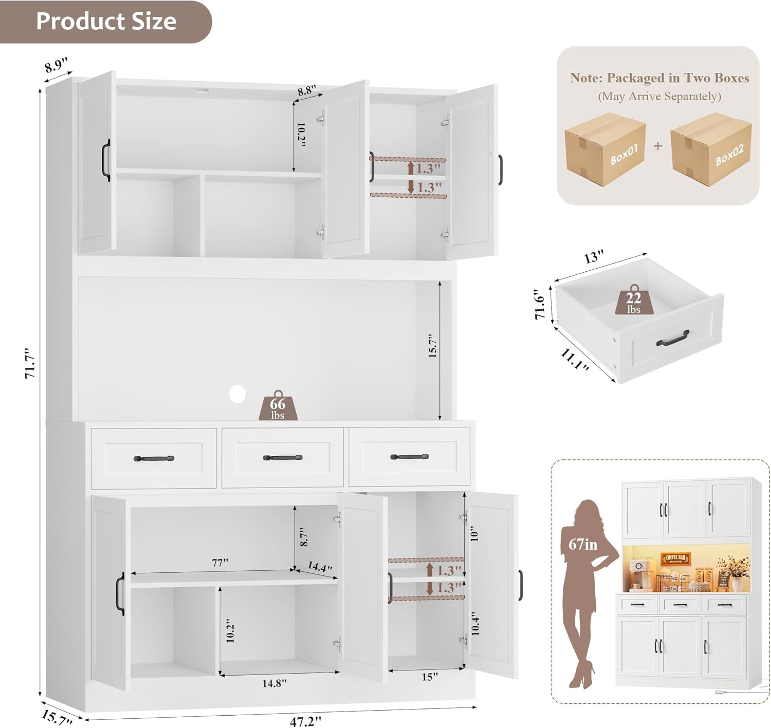 Tall White 72 Inch Kitchen Pantry Cabinet Illumination